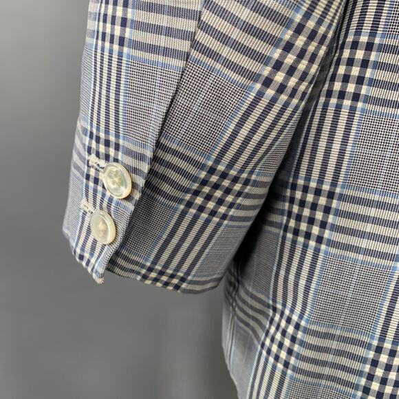 BLACK FLEECE Size 42 Navy White Plaid Cotton Silk Sport Coat - Picture 5 of 13